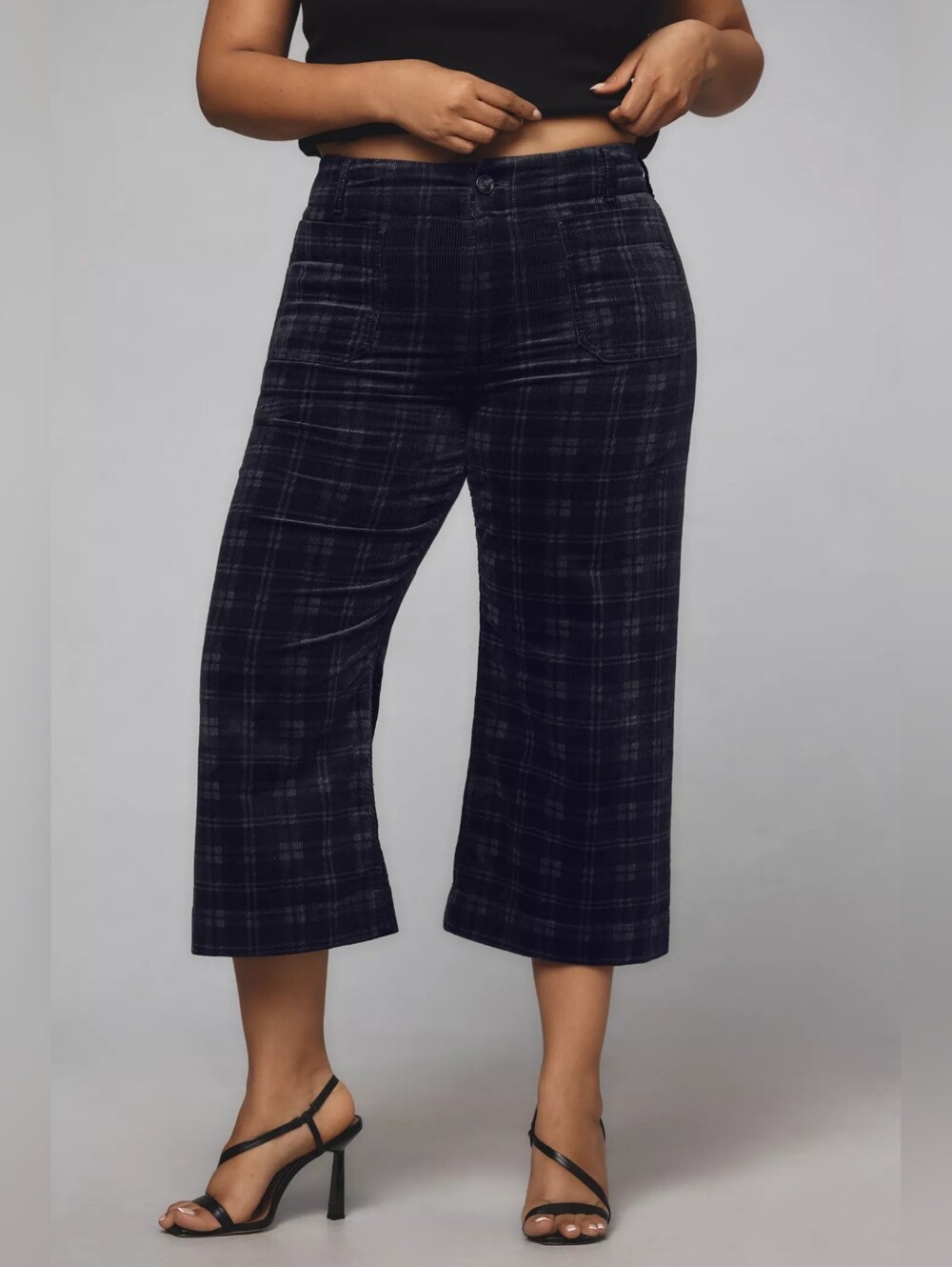 Maeve The Colette Navy Plaid Corduroy Crop Wide Leg Pants 24W